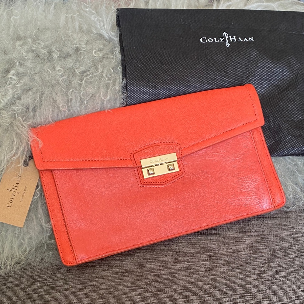 Cole Haan Women's Vibrant Orange Leather Clutch Bag $200